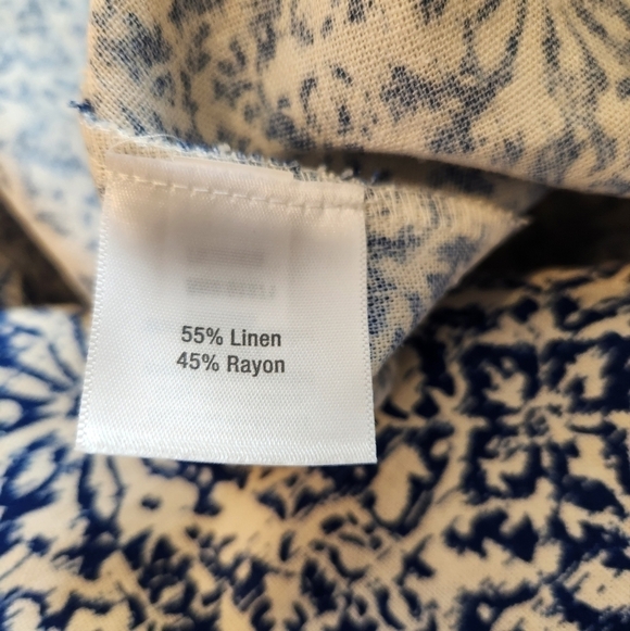 Vintage Norm Thompson Linen A line dress, blue/cream, women's medium NWOT - Picture 7 of 8